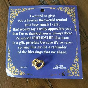 Vintage 1995 Friendship Butterfly Heart Pin on Card